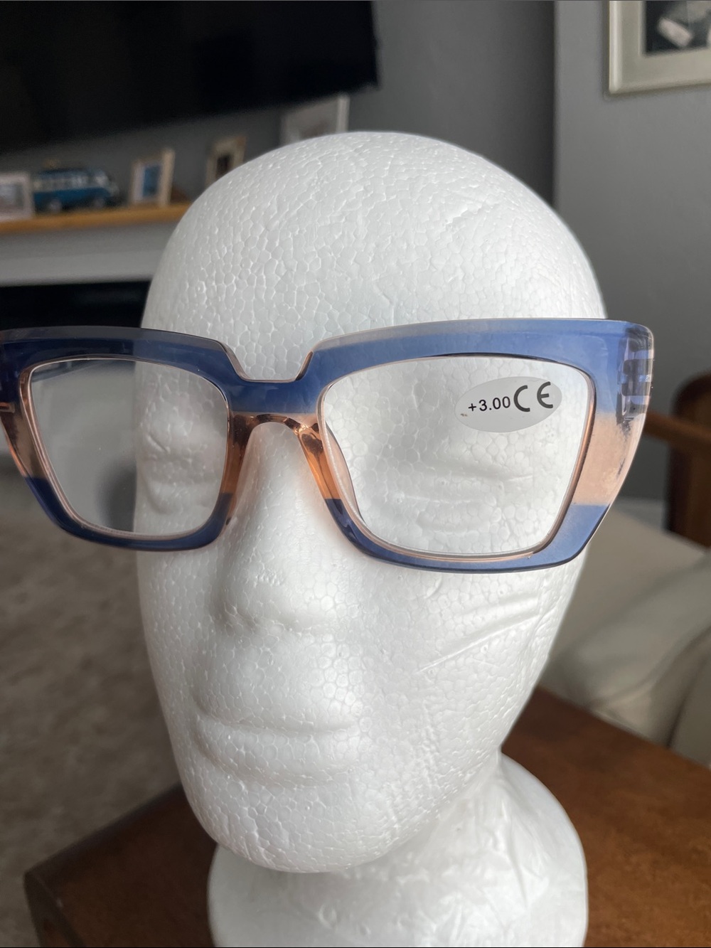 Source Unknown Blue and Peach Rectangular Reading Glasses +3.00